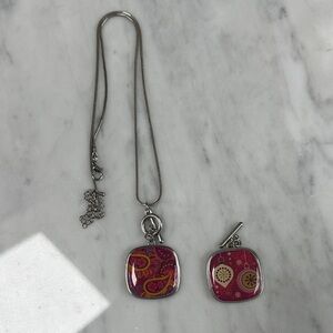 Silver Necklace and 2 reversible Pendant Set with Paisley Design